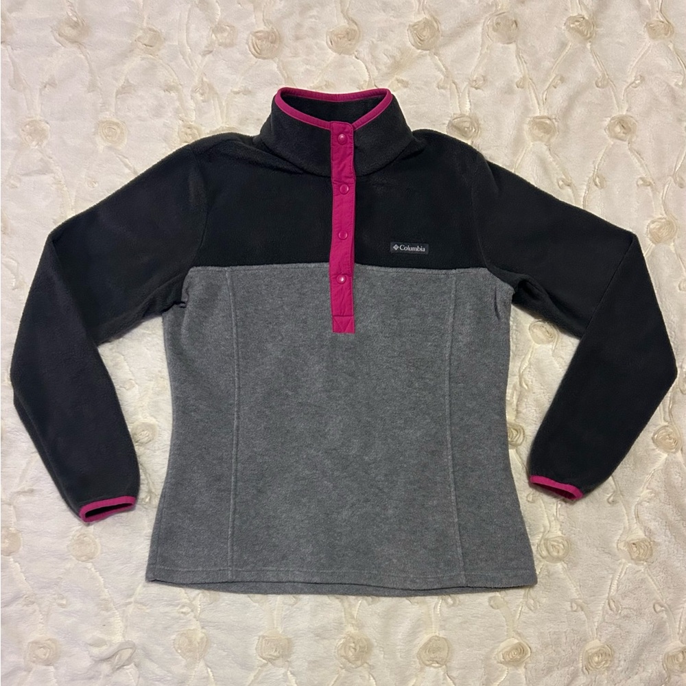 Columbia Women's Benton Springs Half Snap Pullover Fleece Grey Pink Fleece